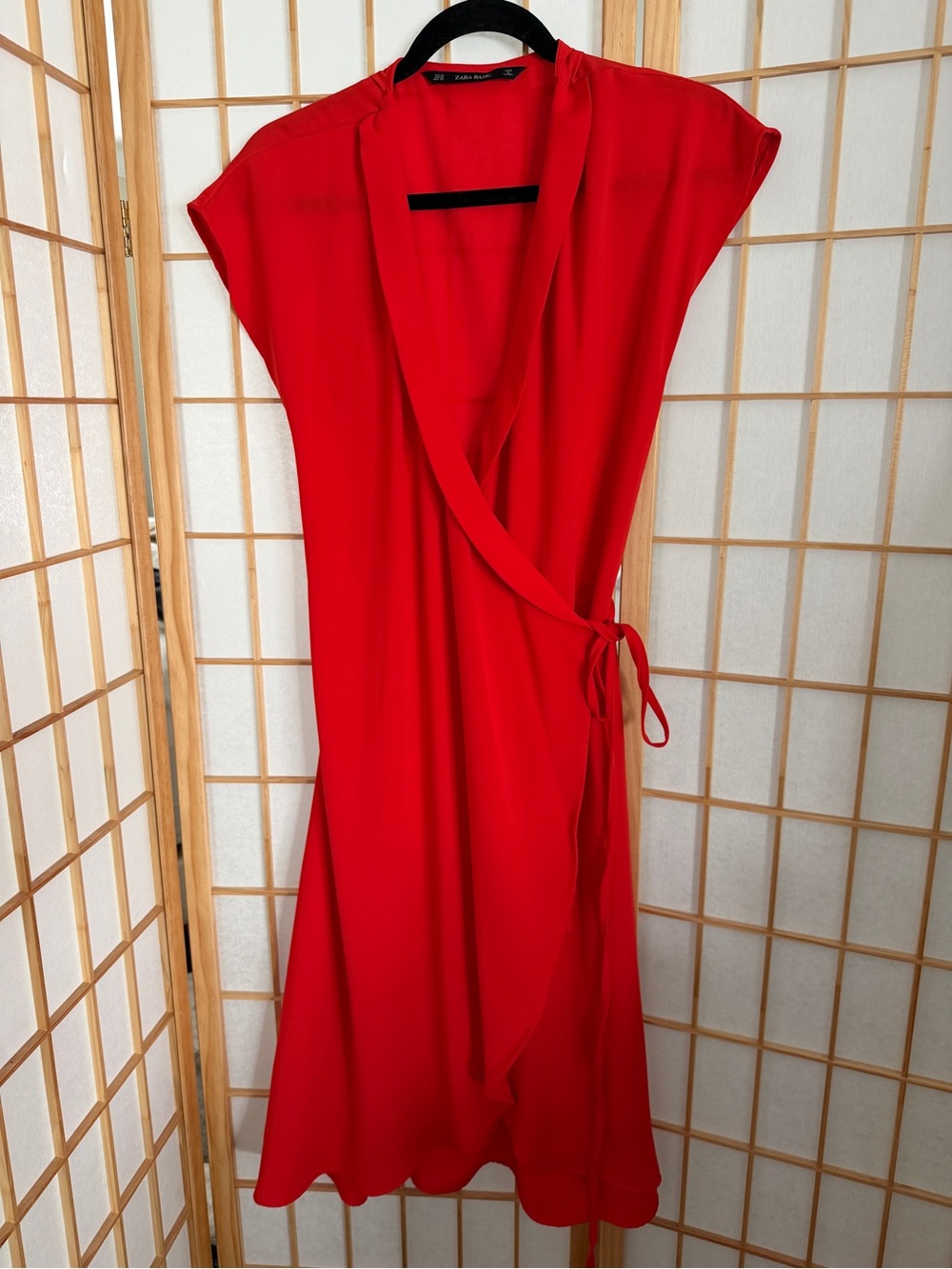 Red Wrap-Style Midi Dress